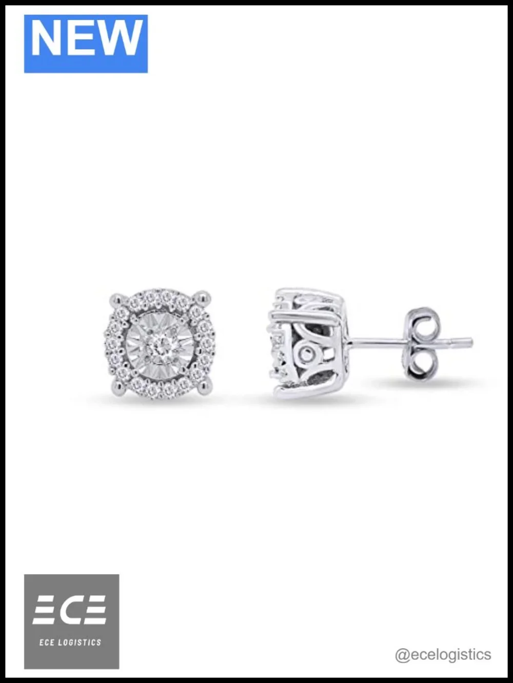 Miracle-Set Halo Cluster Stud Earrings 1/4ctw Natural Diamond 14k White Gold